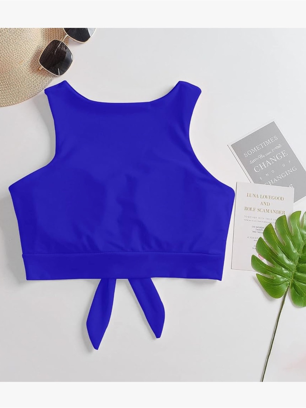Cut Out Tie Knot Front Scoop High Neck Tank
Crop Top Bikini Swimsuit Top Only